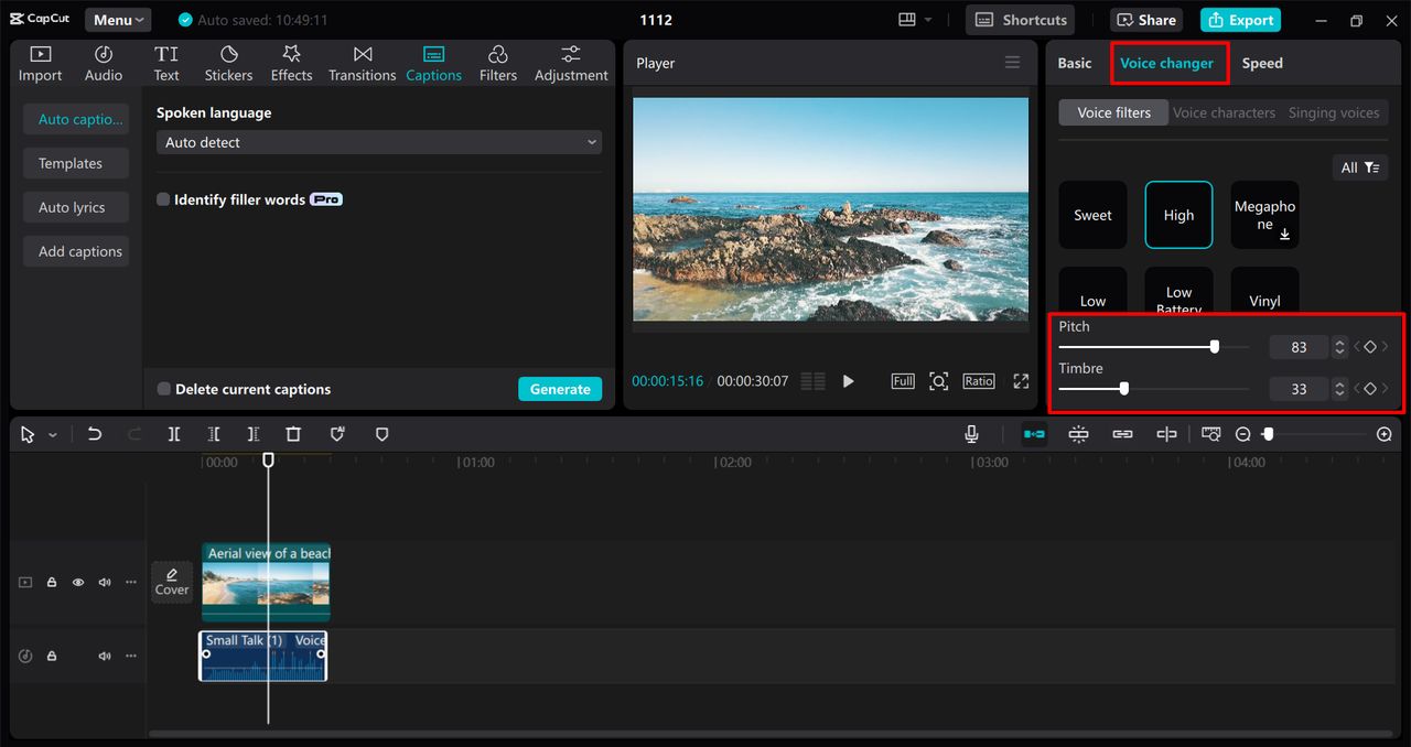 Using the voice changer feature in the CapCut desktop video editor