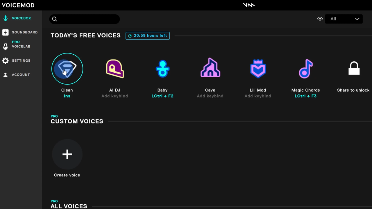 Interface of Voicemod - perfect autotune voice changer