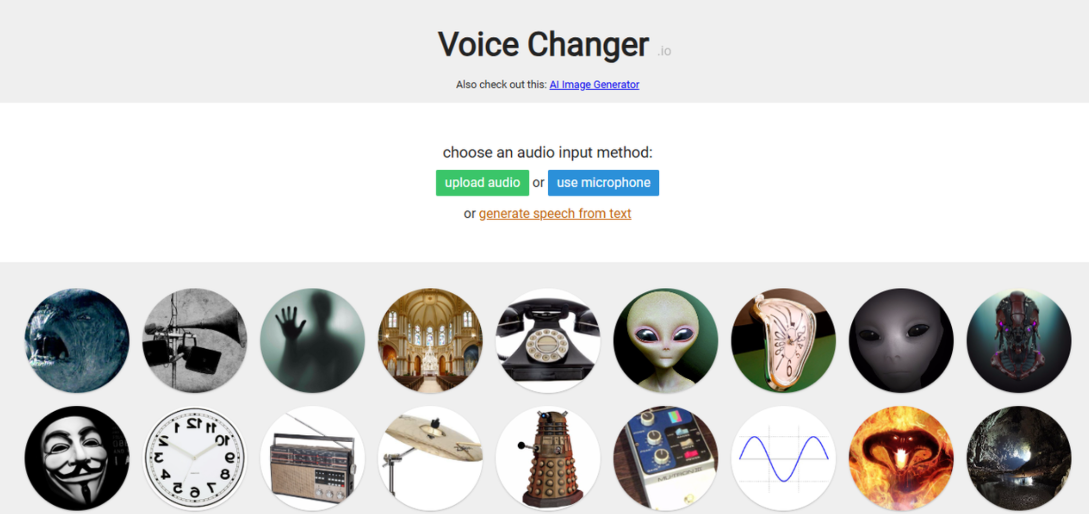 Interface of Voicechanger.io  - reliable tool for auto-tune voice free online