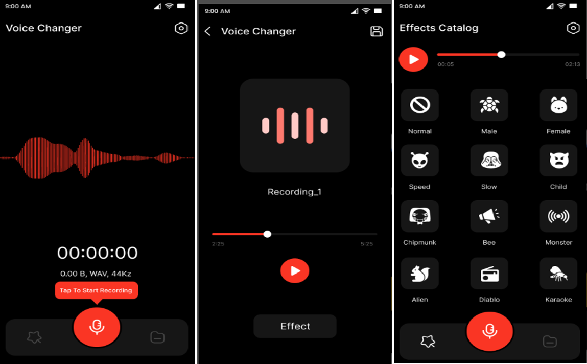 Interface of Voice Changer Plus - a reliable free autotune voice changer for mobile