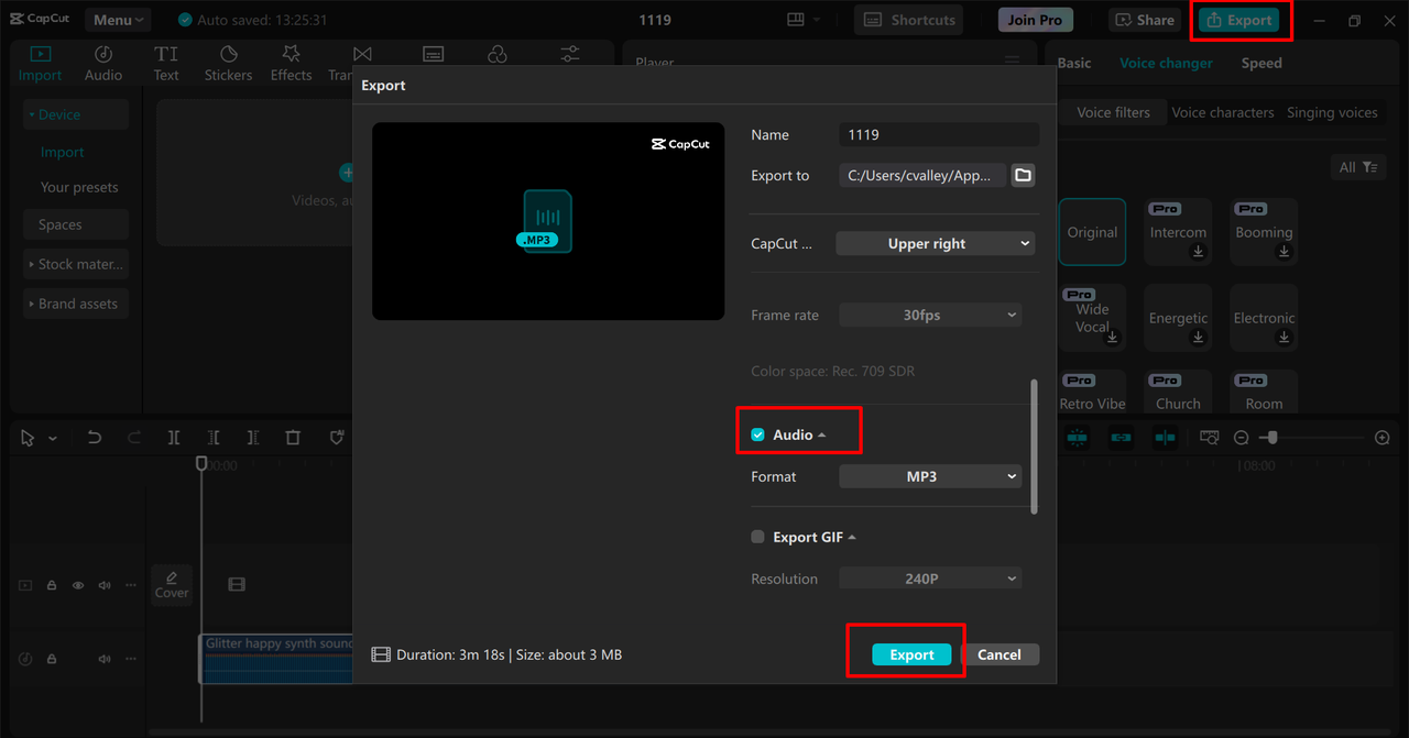 Exporting a video from the CapCut desktop video editor