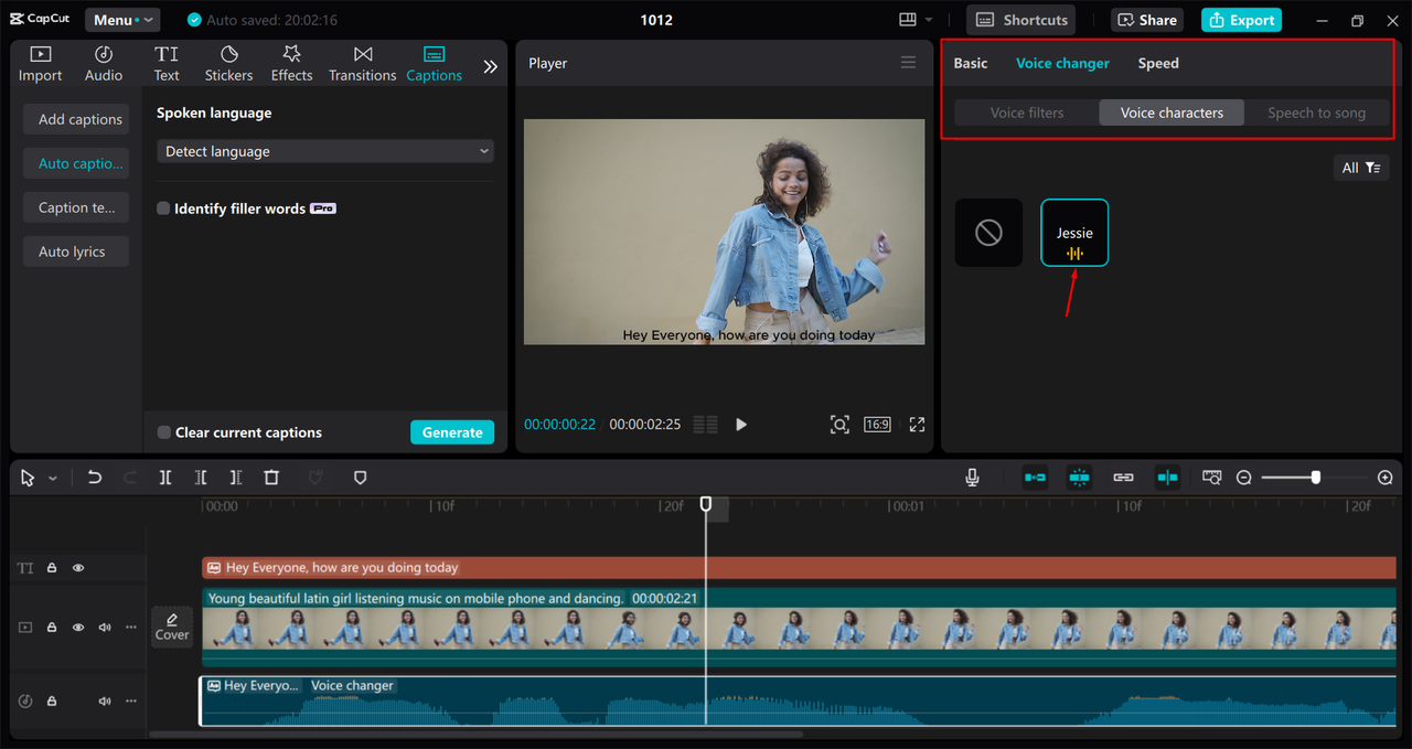 Using AI voice characters in the CapCut desktop video editor