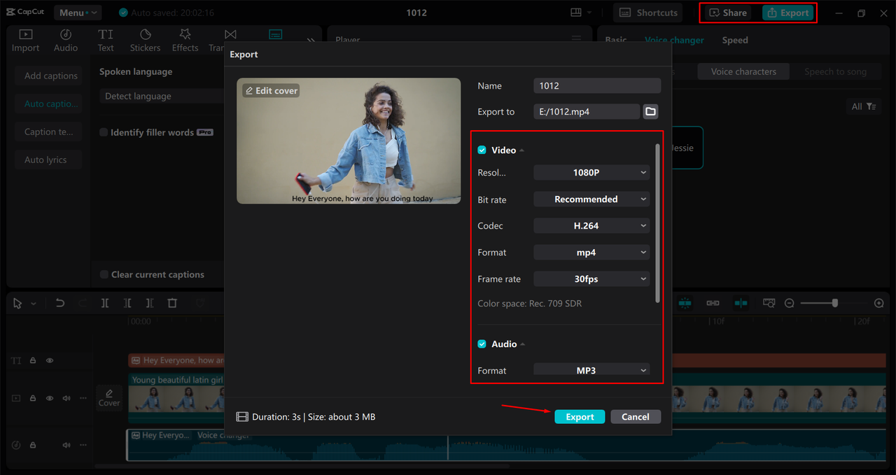 Exporting a video from the CapCut desktop video editor