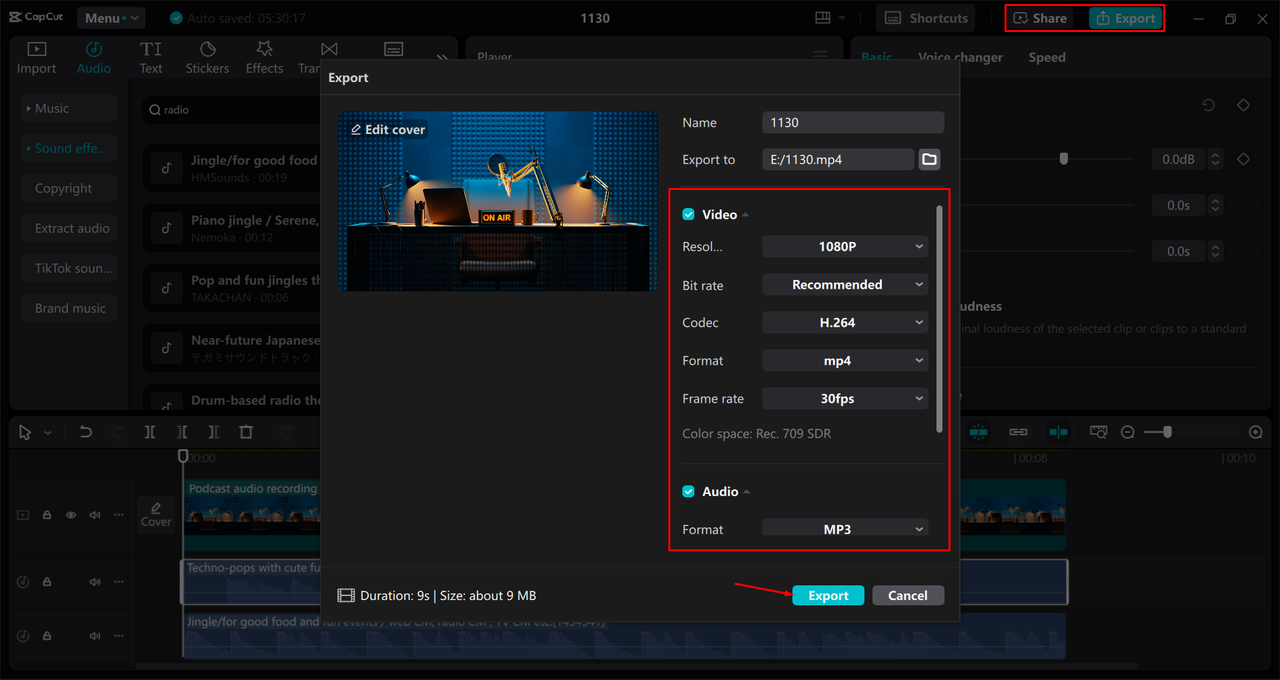 Exporting a video from the CapCut desktop video editor