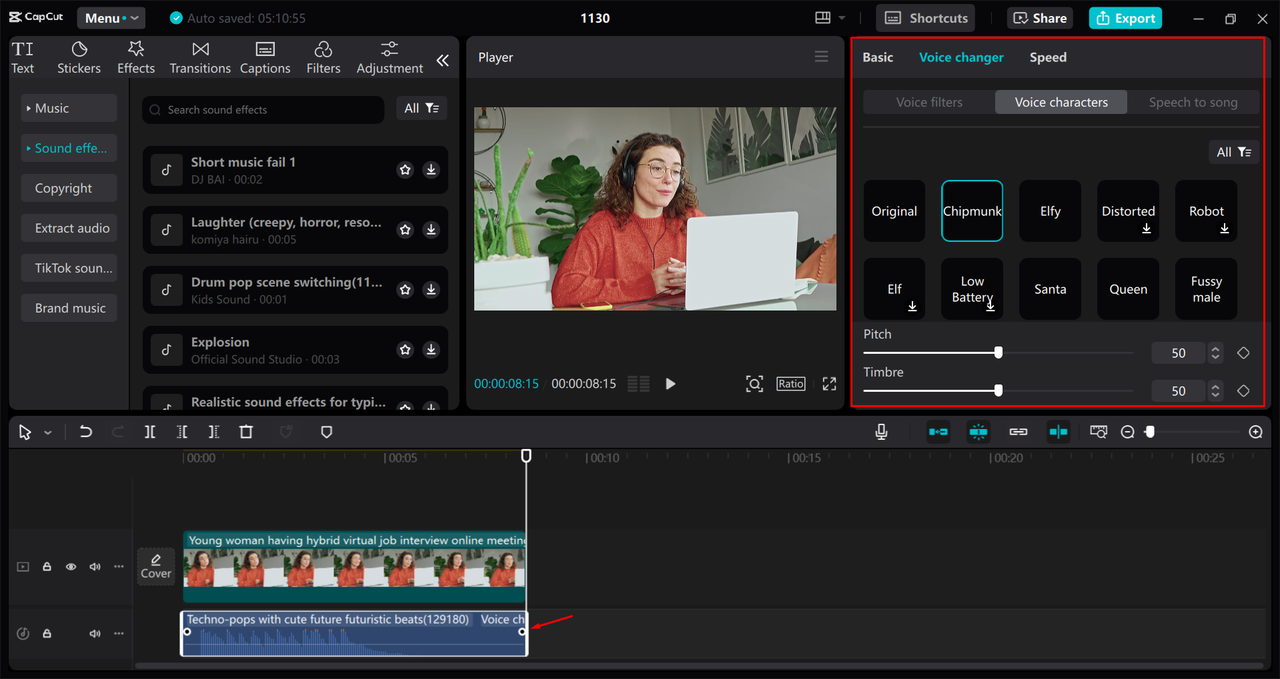 Using the voice changer in the CapCut desktop video editor