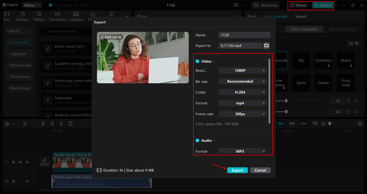 Exporting a video from the CapCut desktop video editor