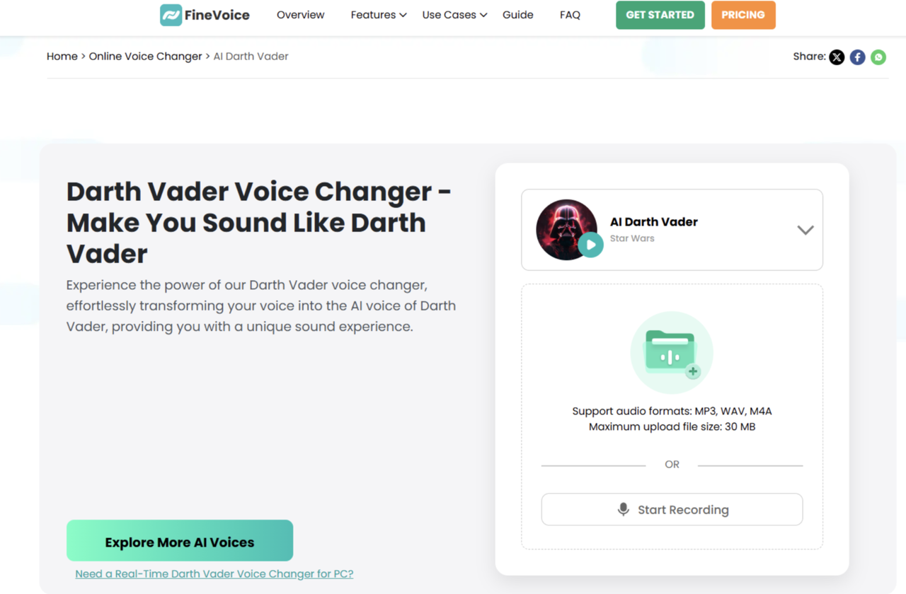 Uploading a voice to the Darth Vader voice changer