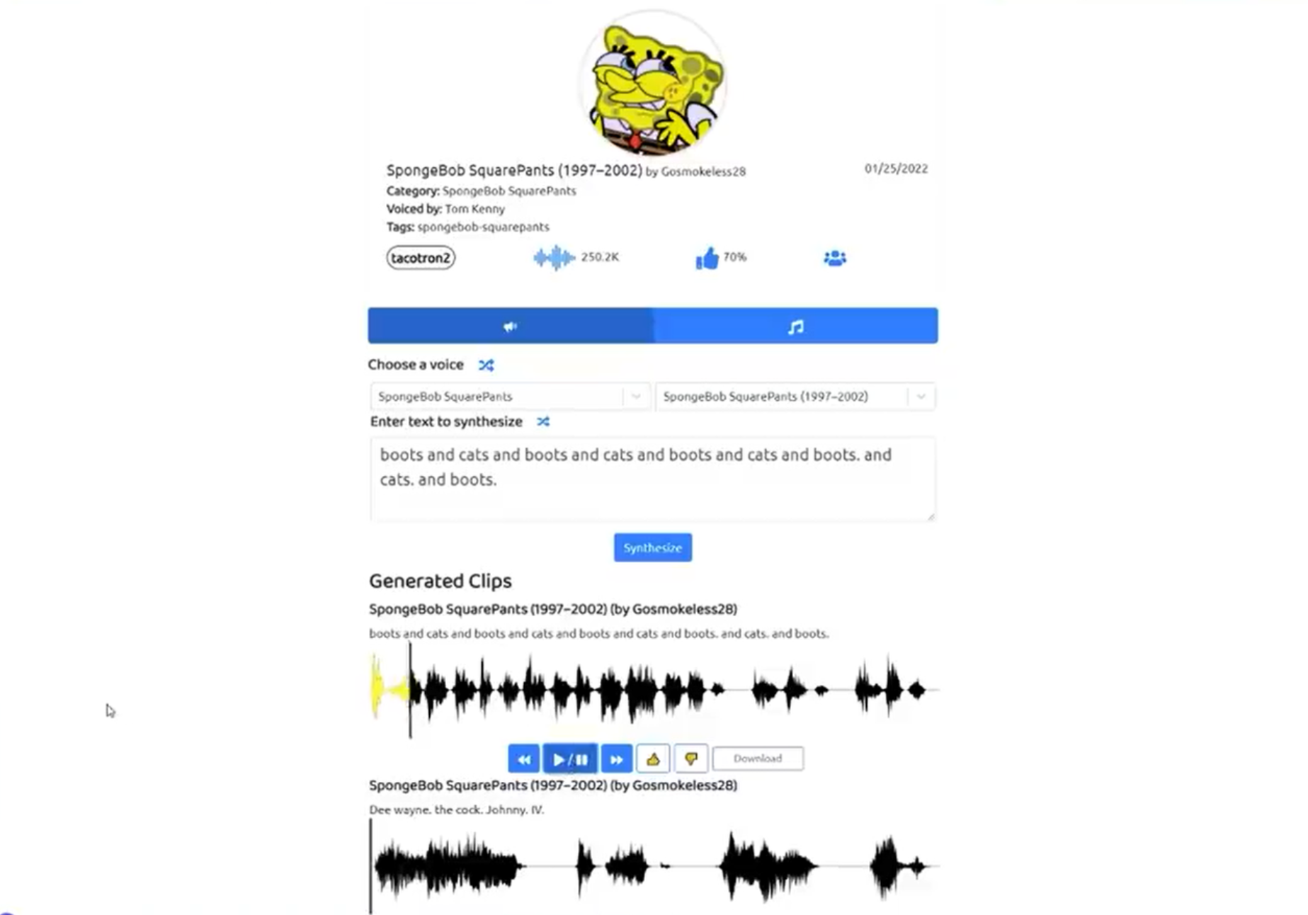 Using the text-to-speech feature in Uberduck AI voice generator