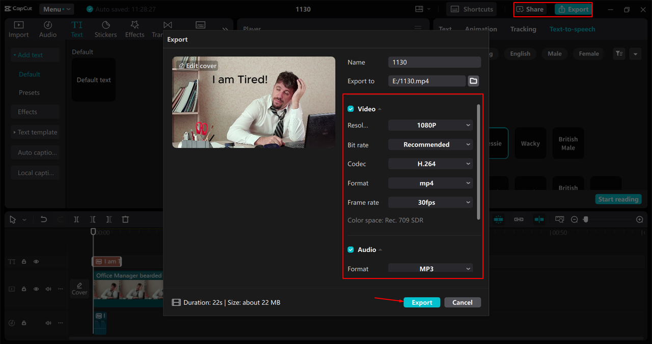 Exporting a video from the CapCut desktop video editor