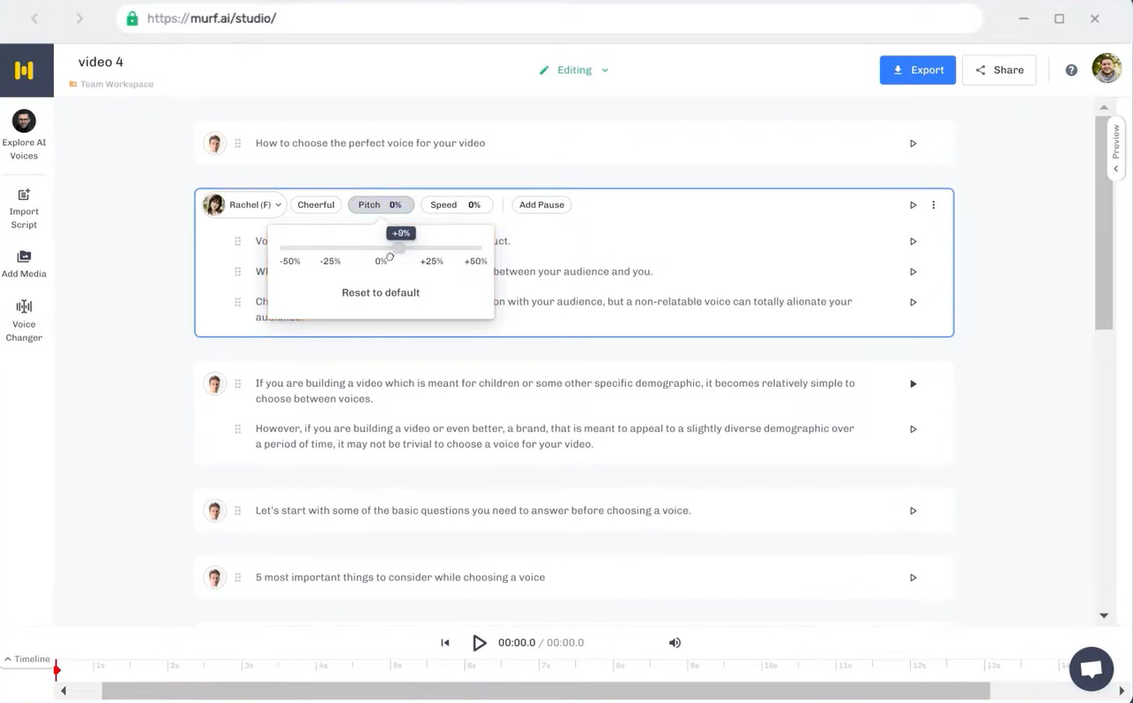 Refining the AI voices in the Murf AI Studio