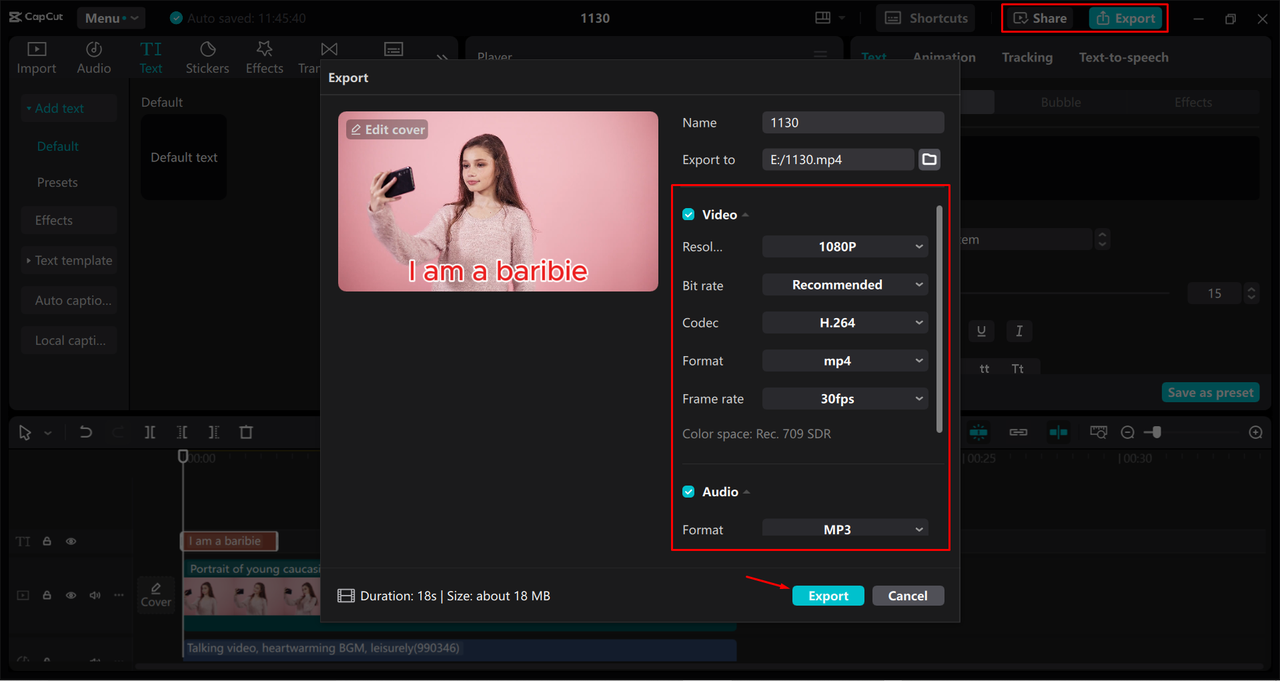 Exporting a video from the CapCut desktop video editor