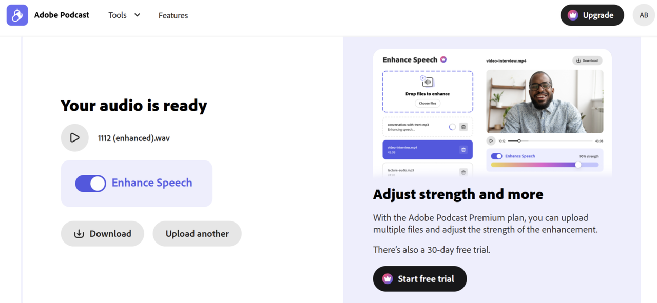 Enhancing speech in Adobe Podcast