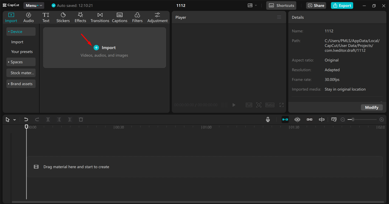  Importing media in the CapCut desktop video editor