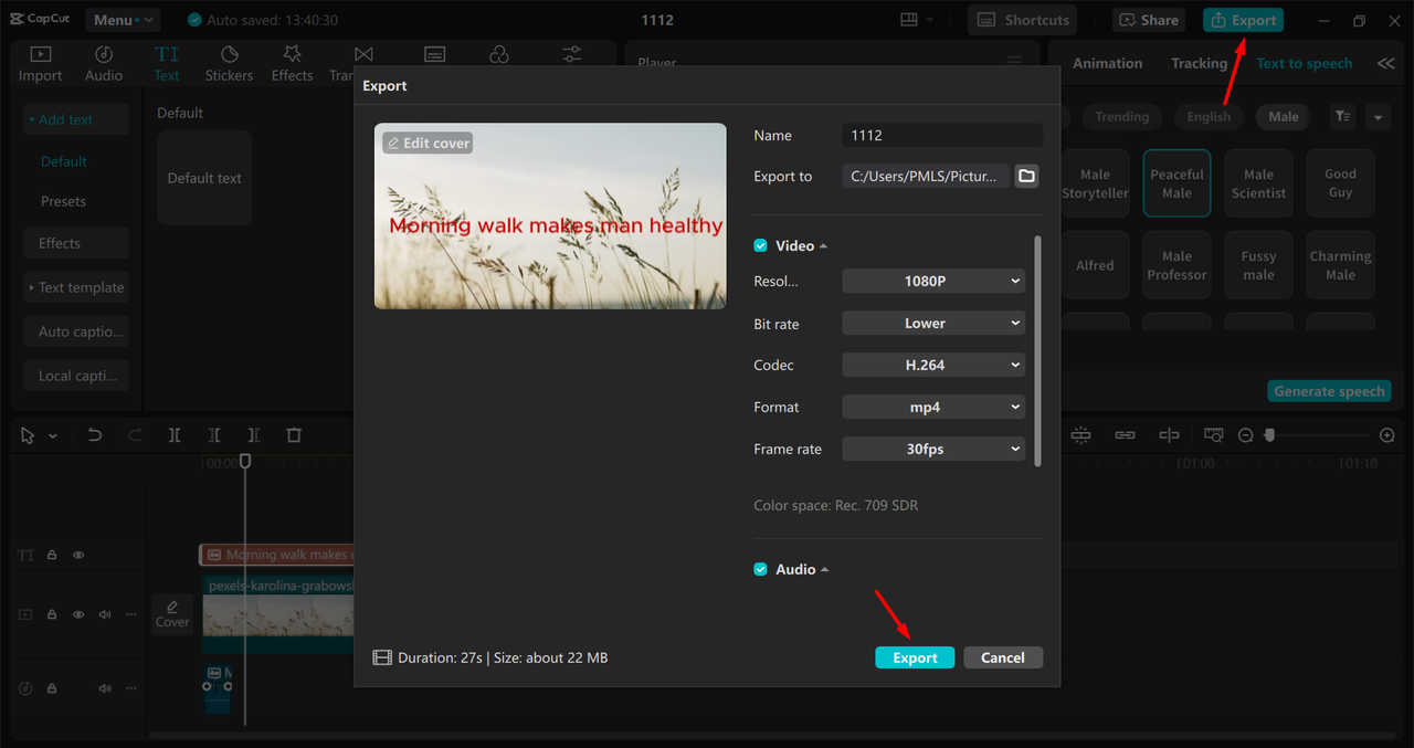 Exporting audio from the CapCut desktop video editor