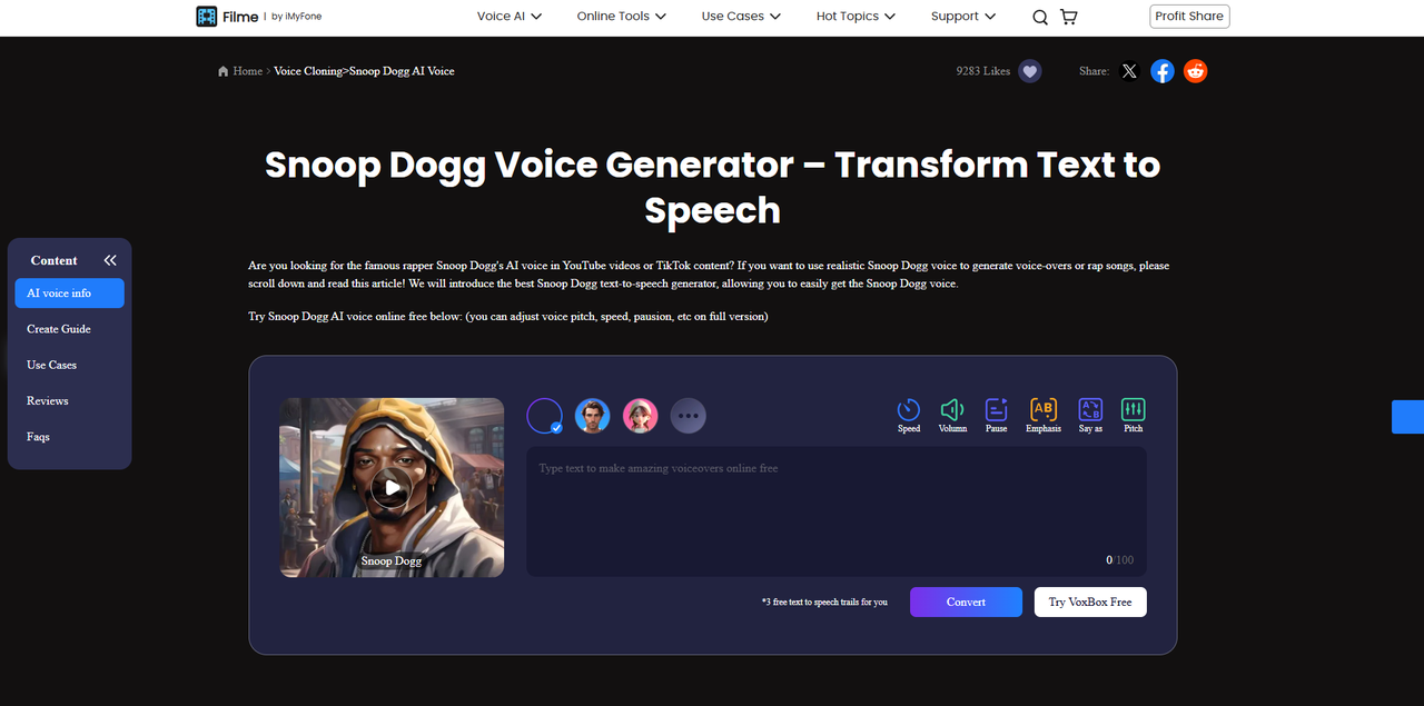 Interface of iMyFone Filme - an easy way to generate Snoop Dogg AI voice