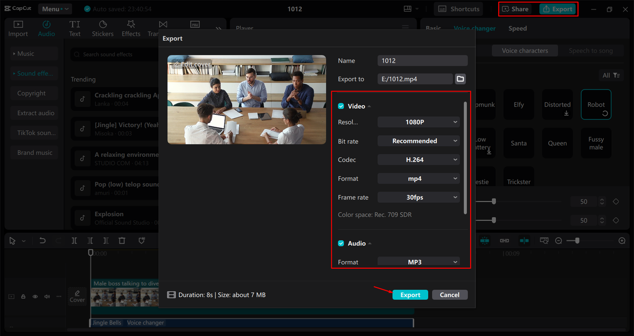 Exporting a video from the CapCut desktop video editor