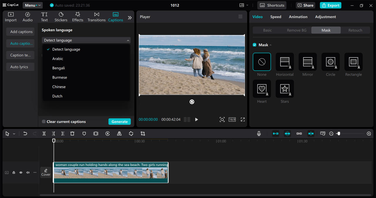 Interface of the CapCut desktop video editor - an easy-to-use AI voice changer for PC users