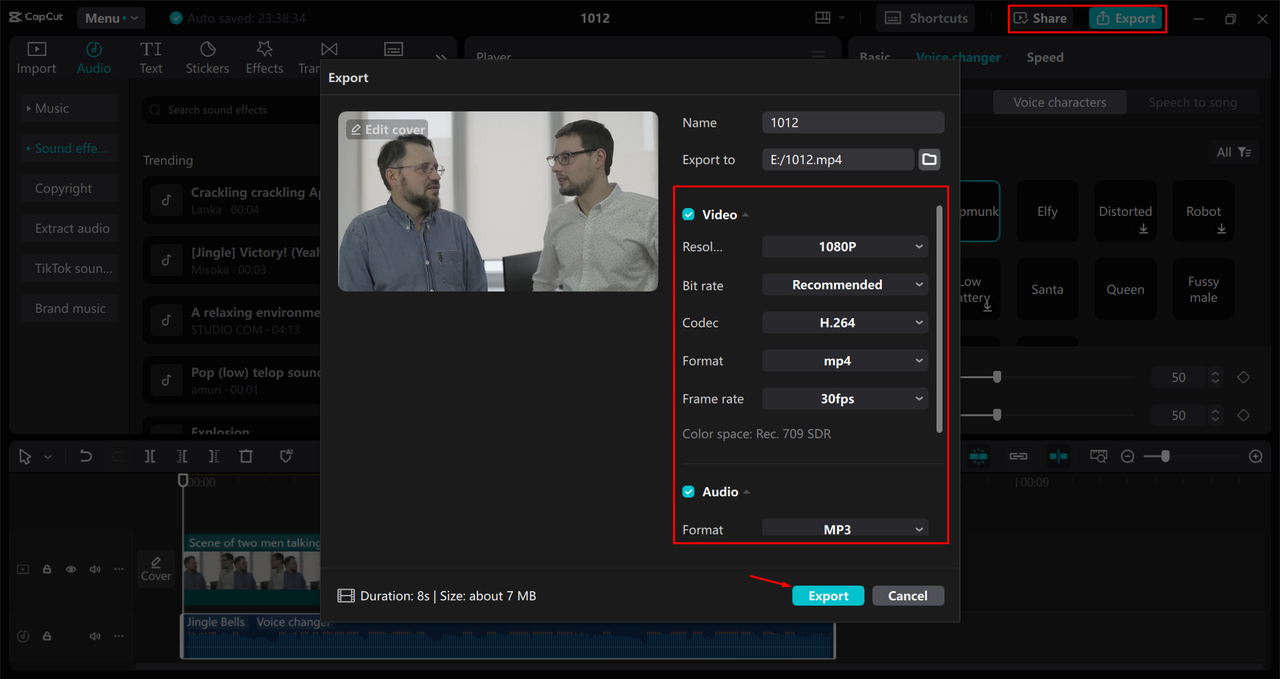 Exporting a video from the CapCut desktop video editor