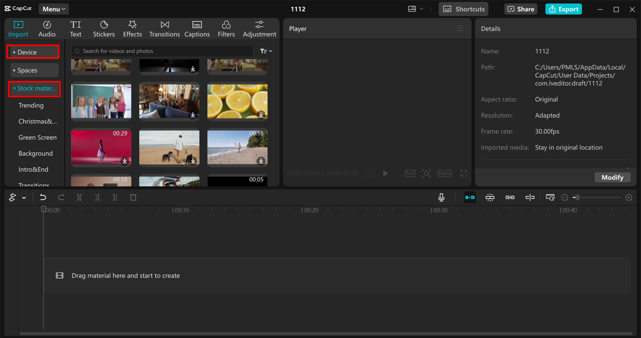 Uploading the video into the CapCut desktop video editor 