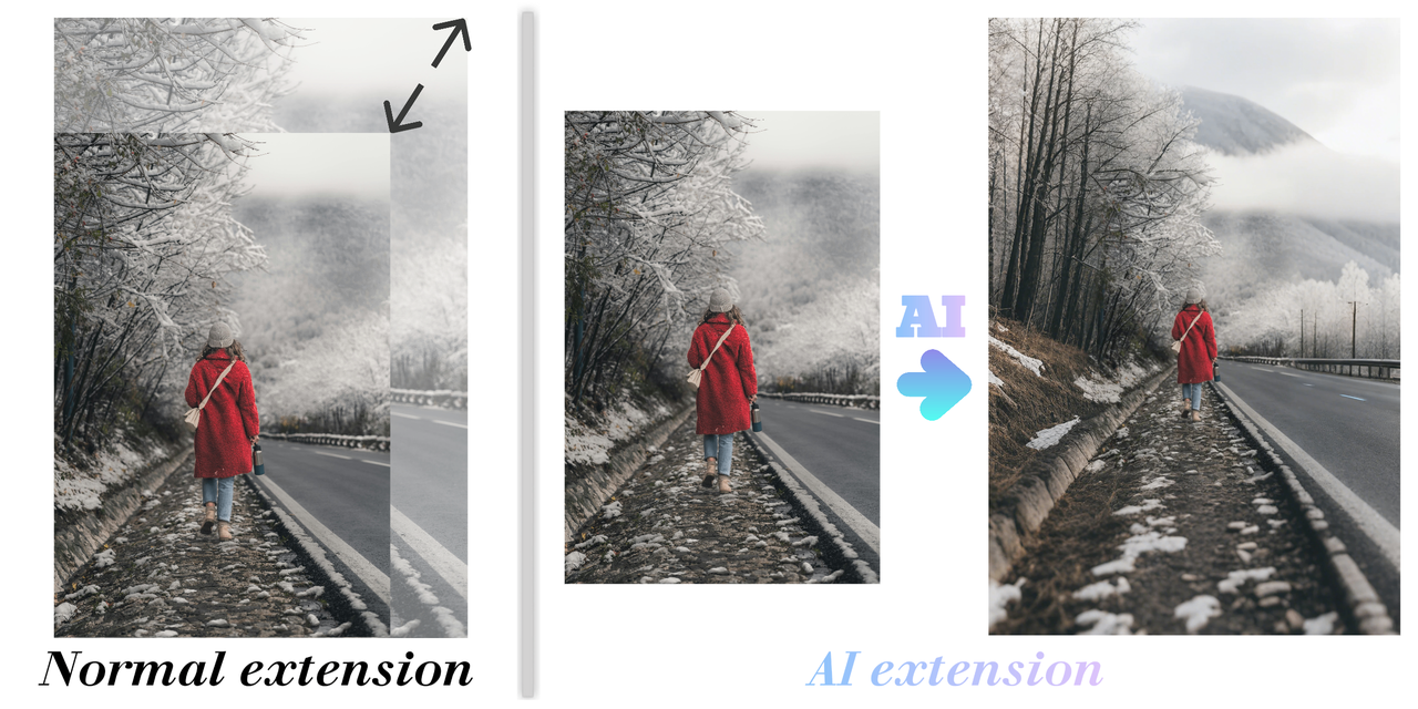 AI image expansion vs. normal image expansion