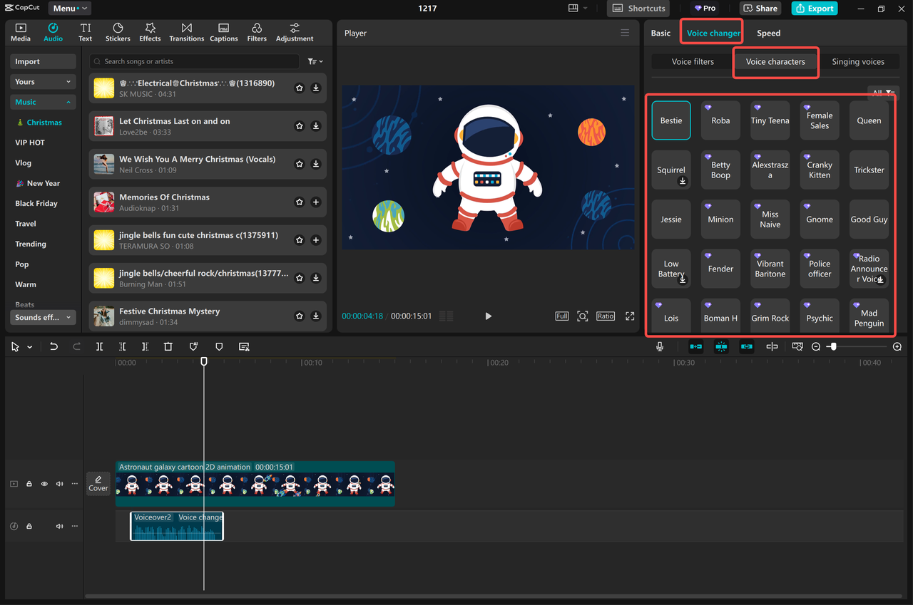 Adding and editing the AI voice characters to video in the CapCut desktop video editor