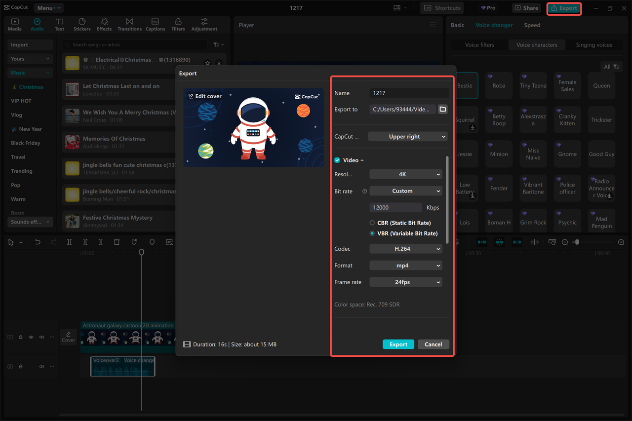 Exporting a video from the CapCut desktop video editor