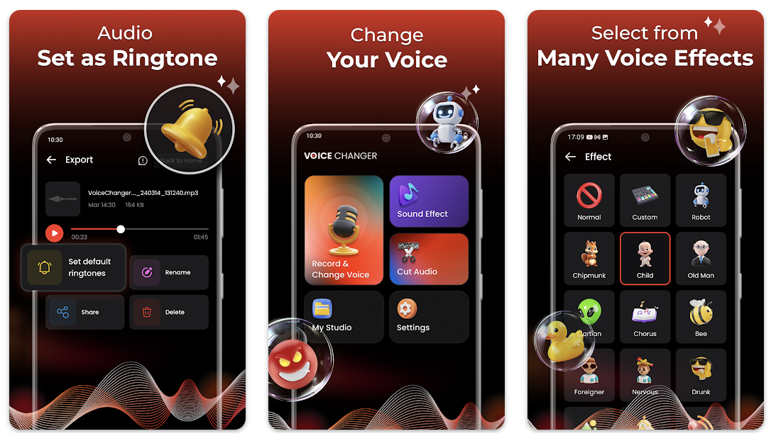 Interface of Voice Changer - Voice Effects - the most liked AI cartoon voice generator