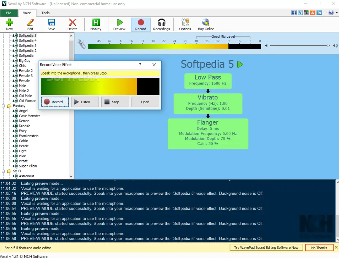 Interface of Voxal voice changer - PC software for Optimus Prime AI voice