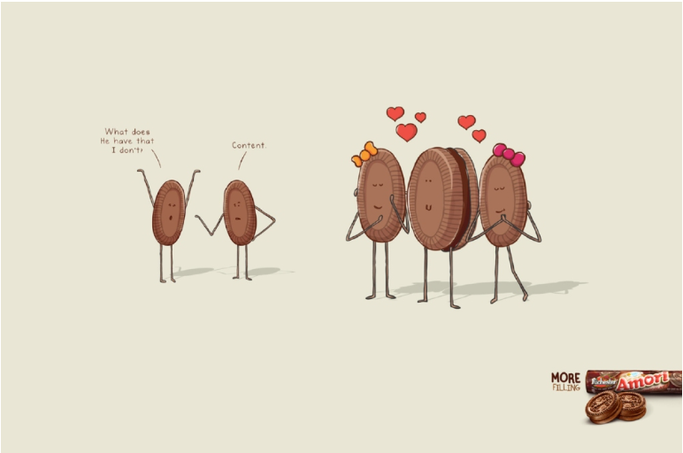 Amori's funny ad poster with a quirky twist