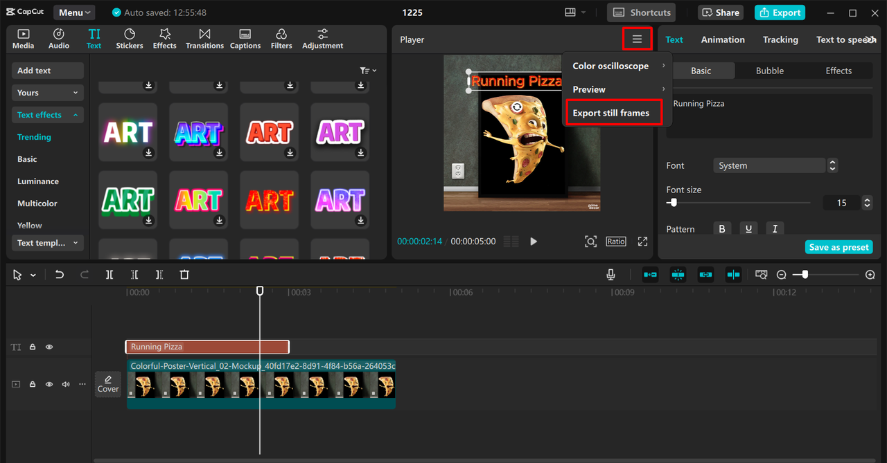 Exporting a poster from the CapCut desktop video editor