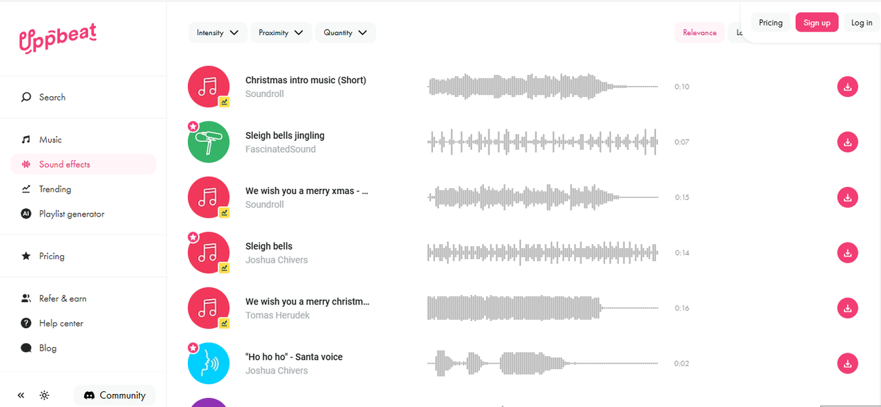 Interface of Upbeat -  a reliable tool to get Santa Christmas bells sound