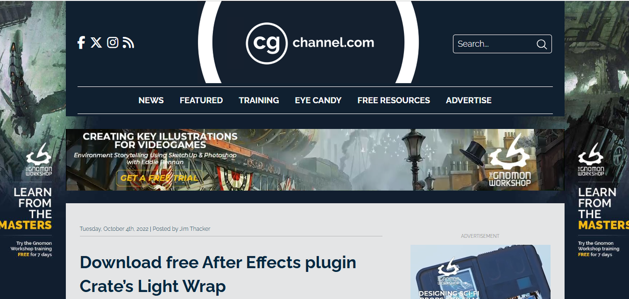 Interface of CG Channel - another best website to download free light wrap plugin