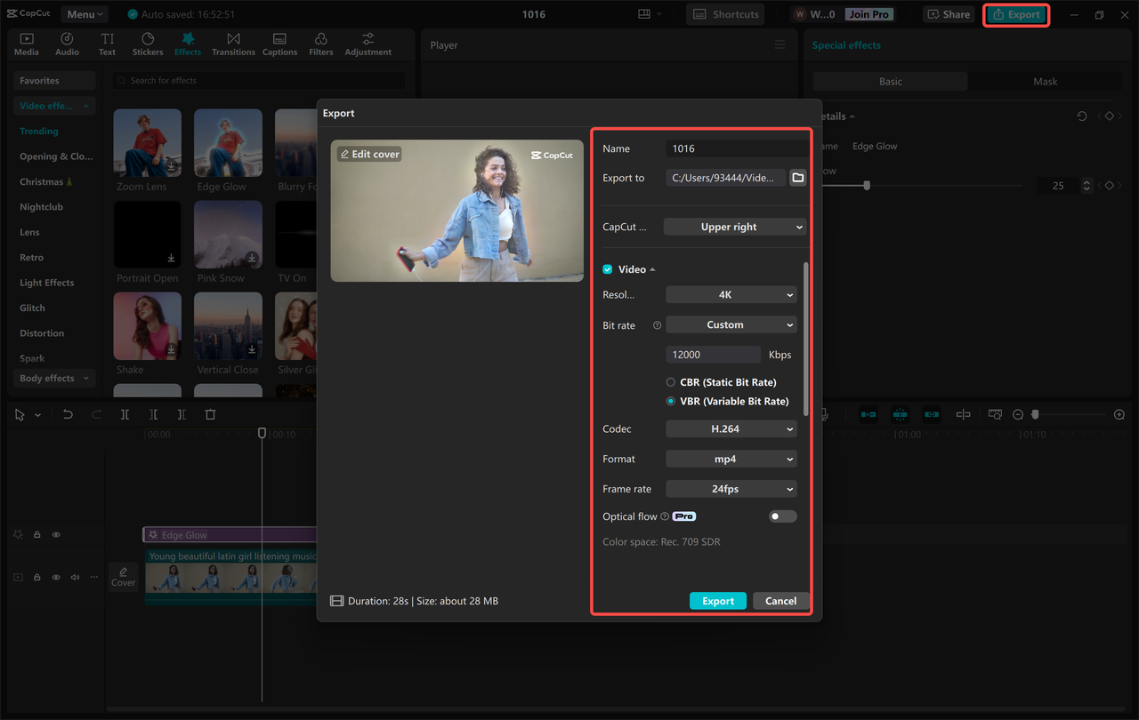 Exporting the video from the CapCut desktop video editor