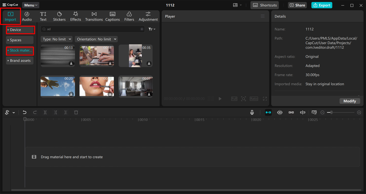 Uploading the video to the CapCut desktop video editor 