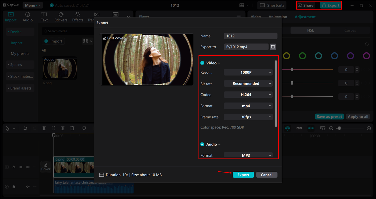 Exporting a video from the CapCut desktop video editor