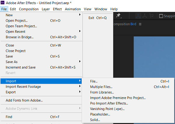 Importing footage into Adobe After Effects