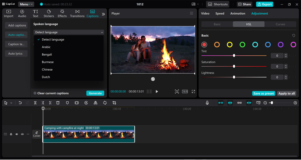 Interface of the CapCut desktop video editor - an alternative way to add fisheye effect to videos