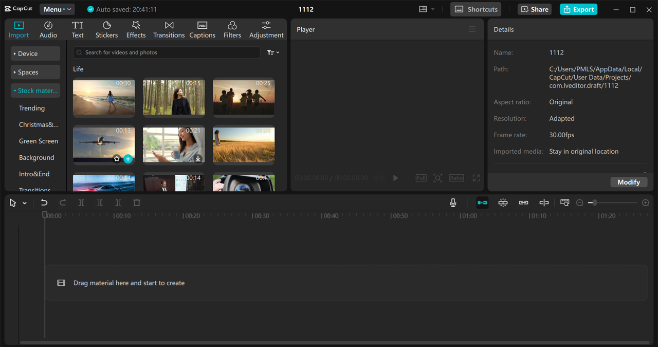 Importing video on the CapCut desktop video editor