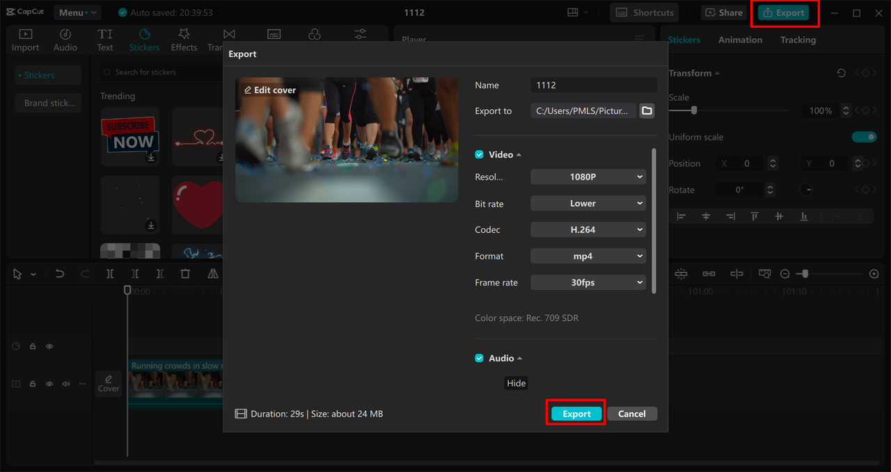 Exporting video ads from the CapCut desktop video editor