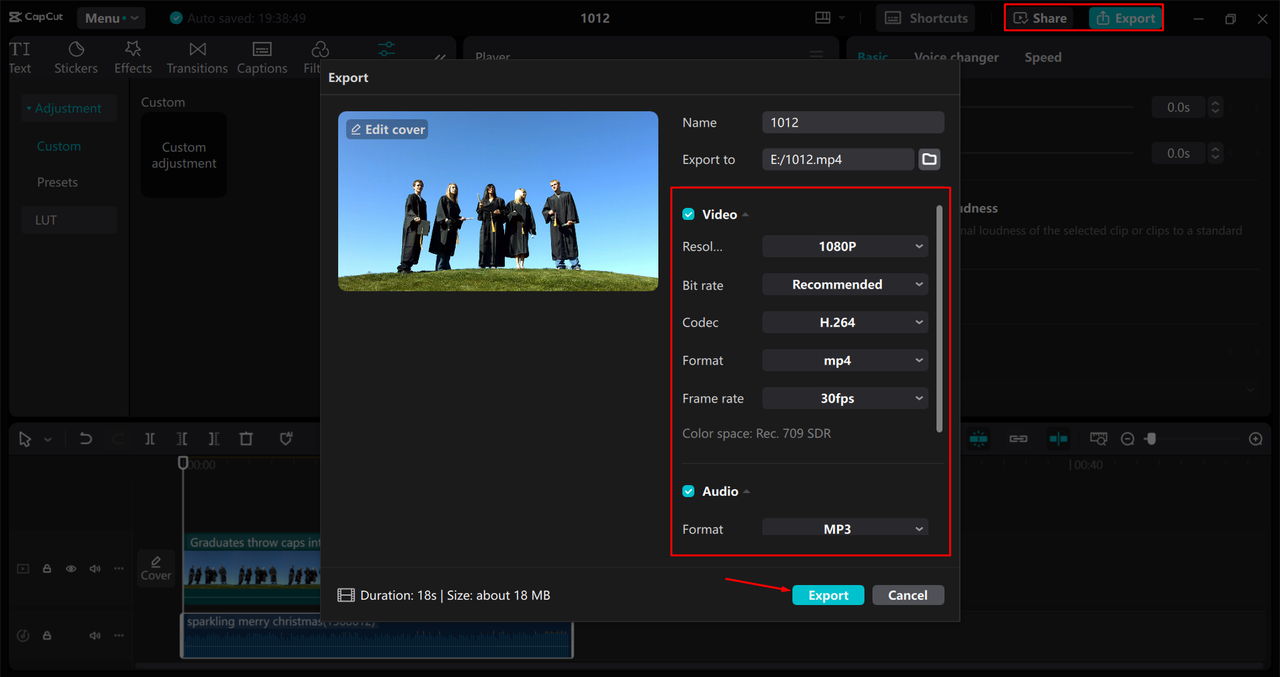 Exporting a video from the CapCut desktop video editor