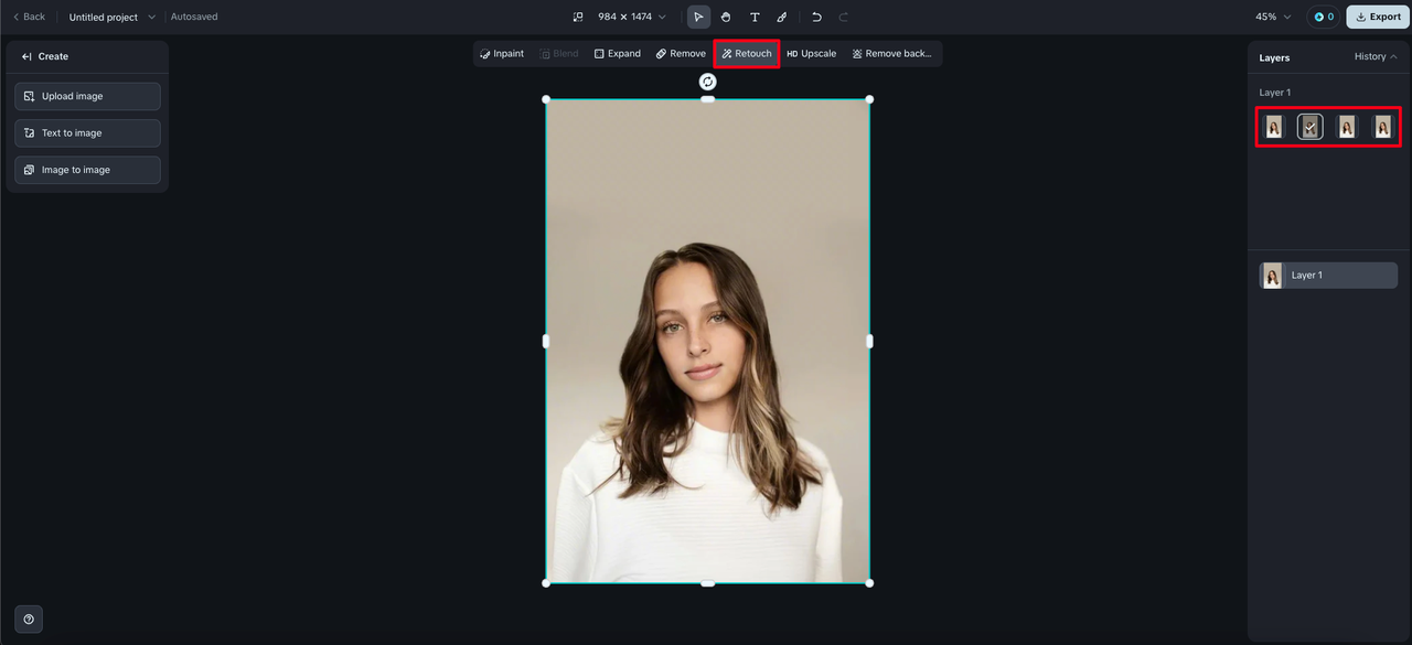 Retouch (an additional face emotion changer online feature)