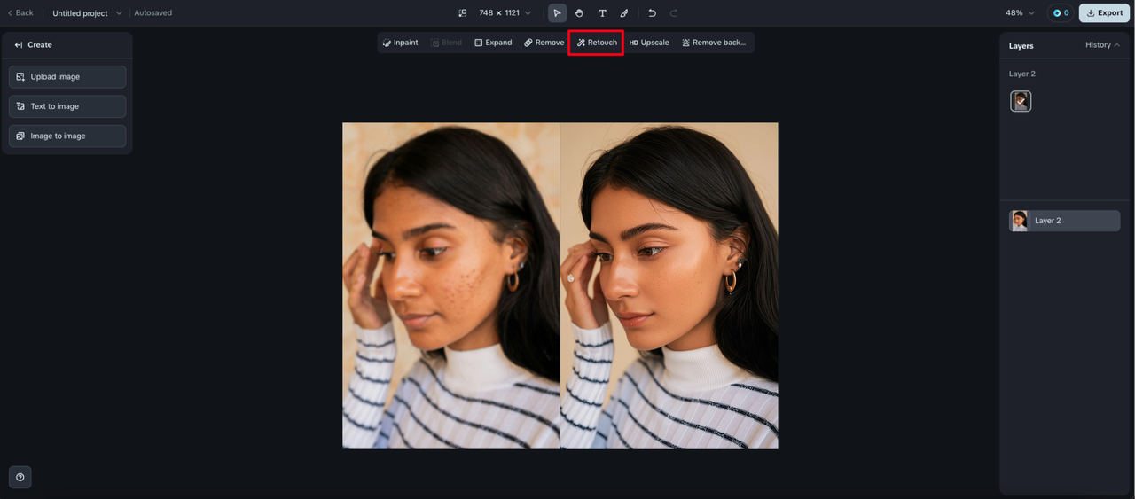 Fix the blurred portrait with Dreamina Retouch