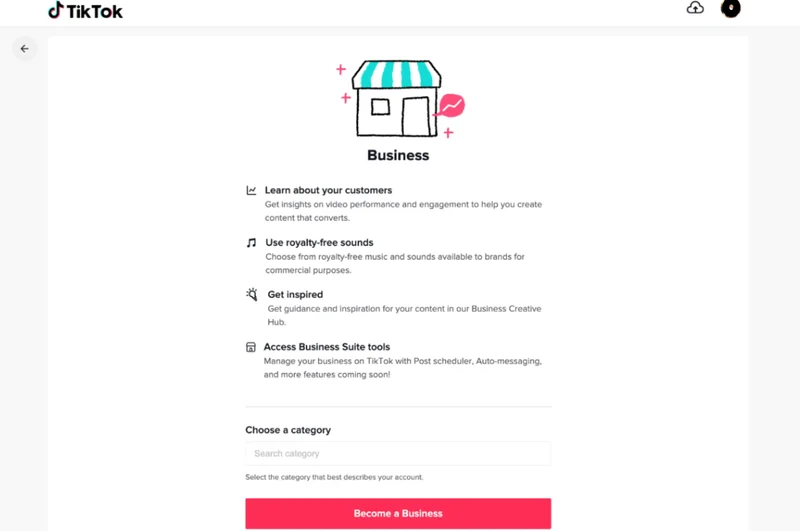 Create or access a TikTok business account