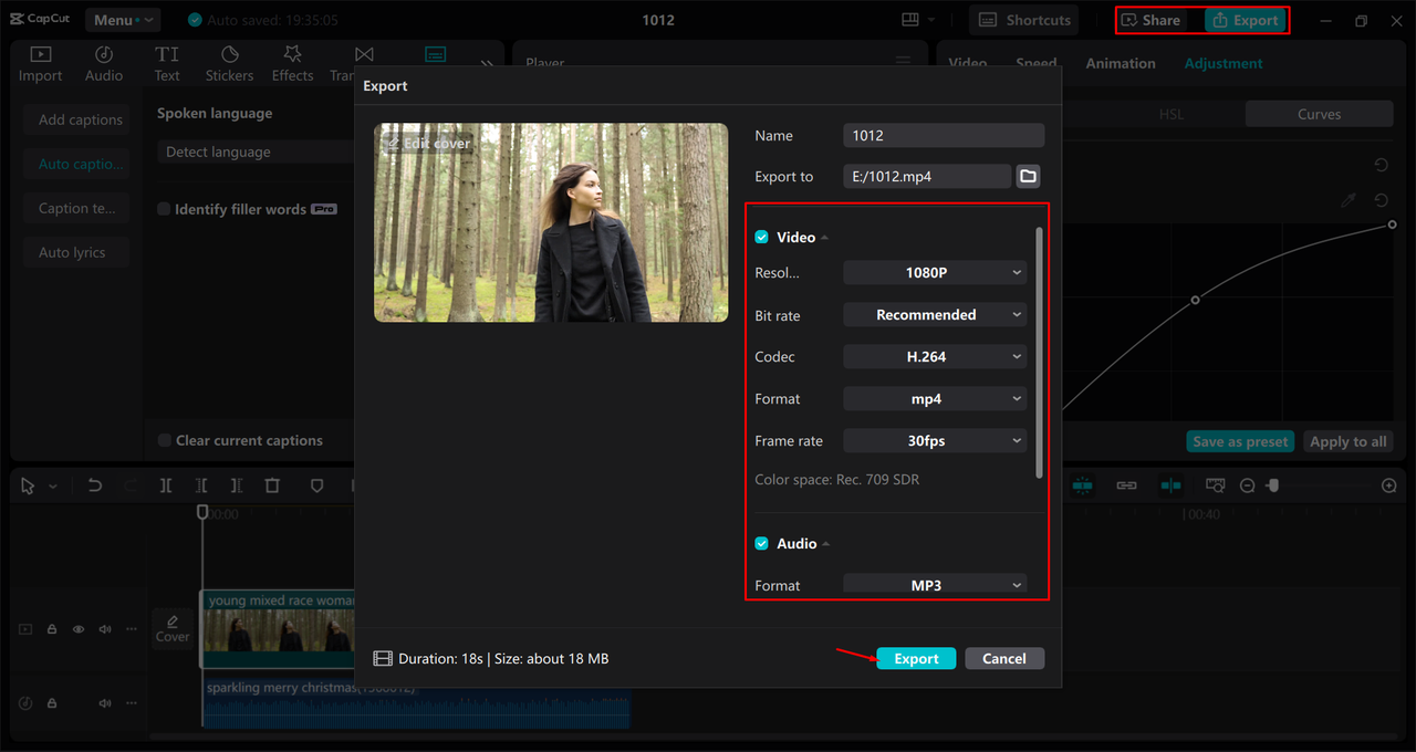 Exporting a video from the CapCut desktop video editor