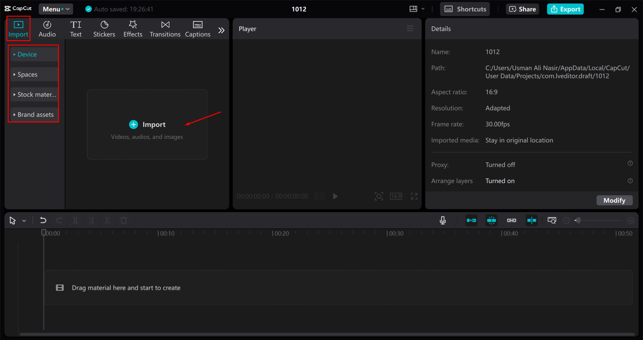 Importing a video into the CapCut desktop video editor