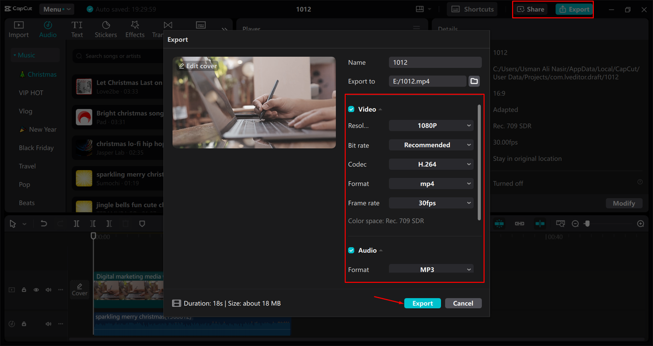 Exporting a video from the CapCut desktop video editor