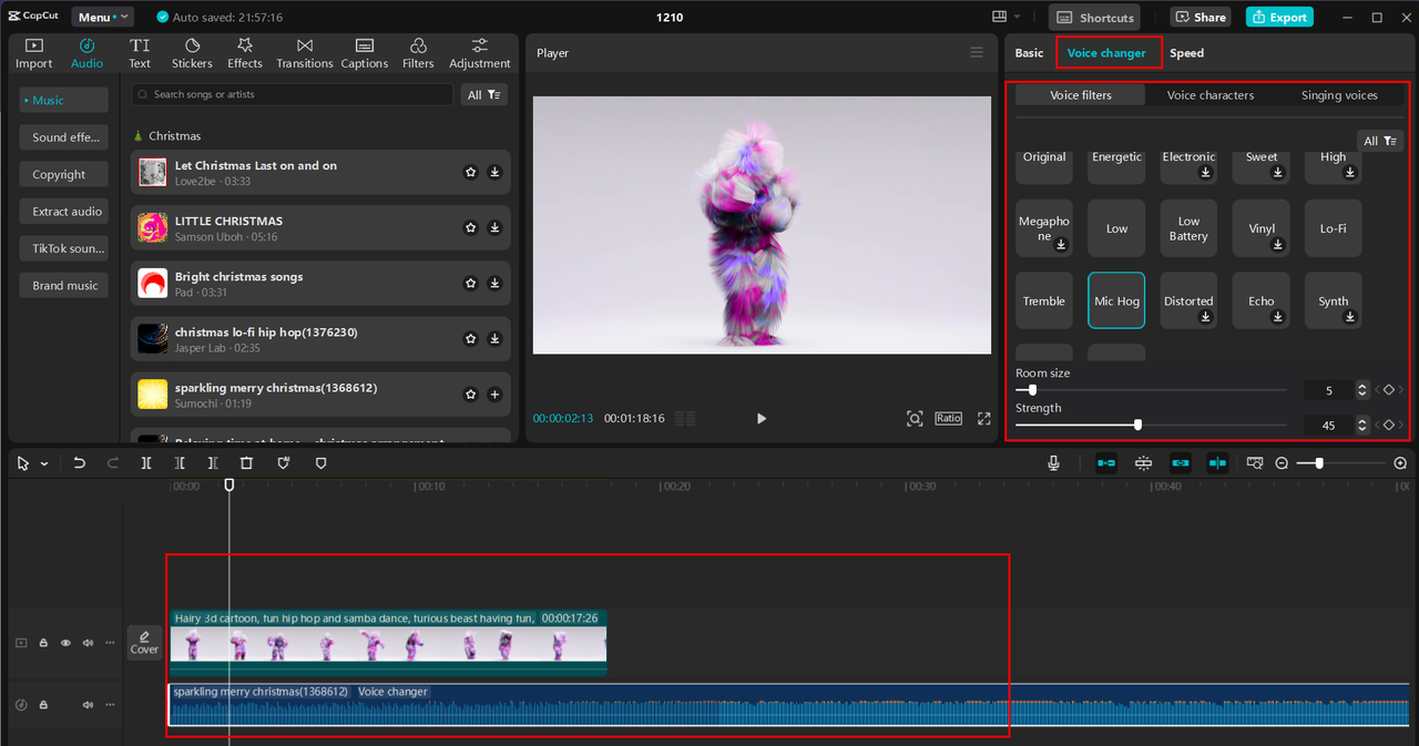 Applying voice filters, characters, and changing effects to video in CapCut