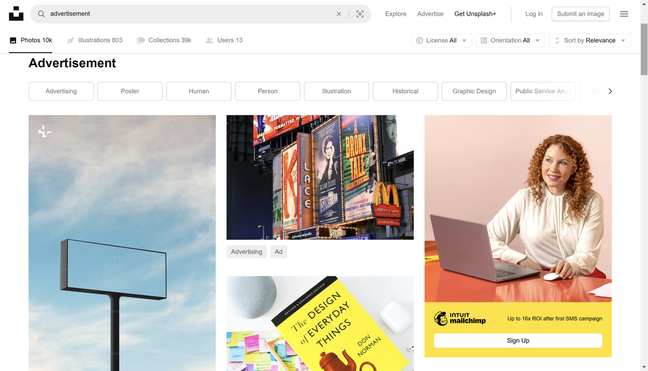 The website to get advertisement pics - Unsplash