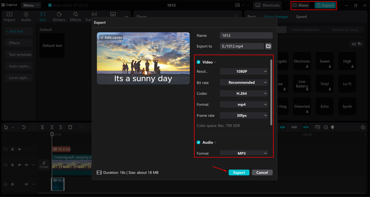 Exporting a video from the CapCut desktop video editor