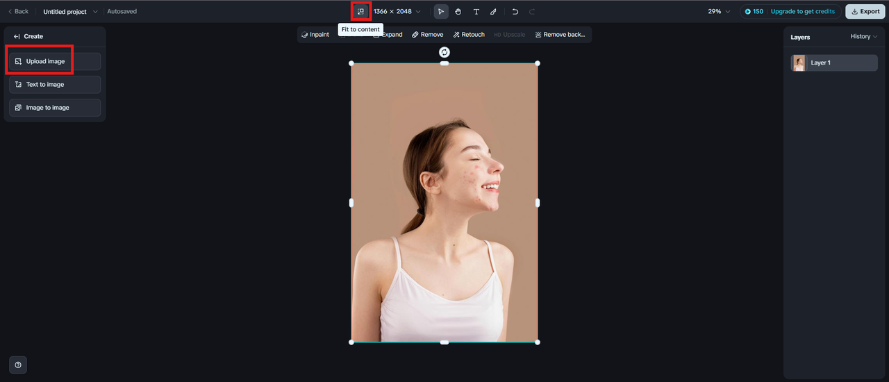 Upload face photo on canvas